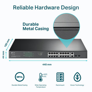 TP-LINK JetStream TL-SG1218MP 16 Ports Ethernet Switch - 2 Layer Supported - Modular